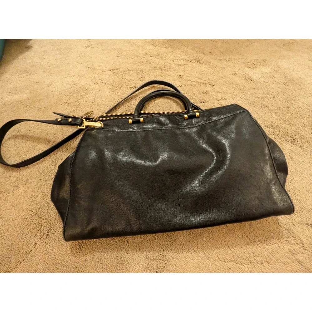 Milly Black Pebbled Leather Satchel Handbag Gold Hardware Crossbody Bag